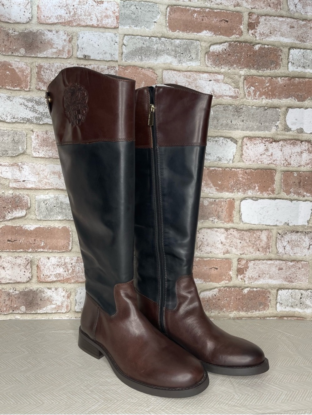 Vince Camuto Two-Tone Leather Riding Boots - Brown and Black
